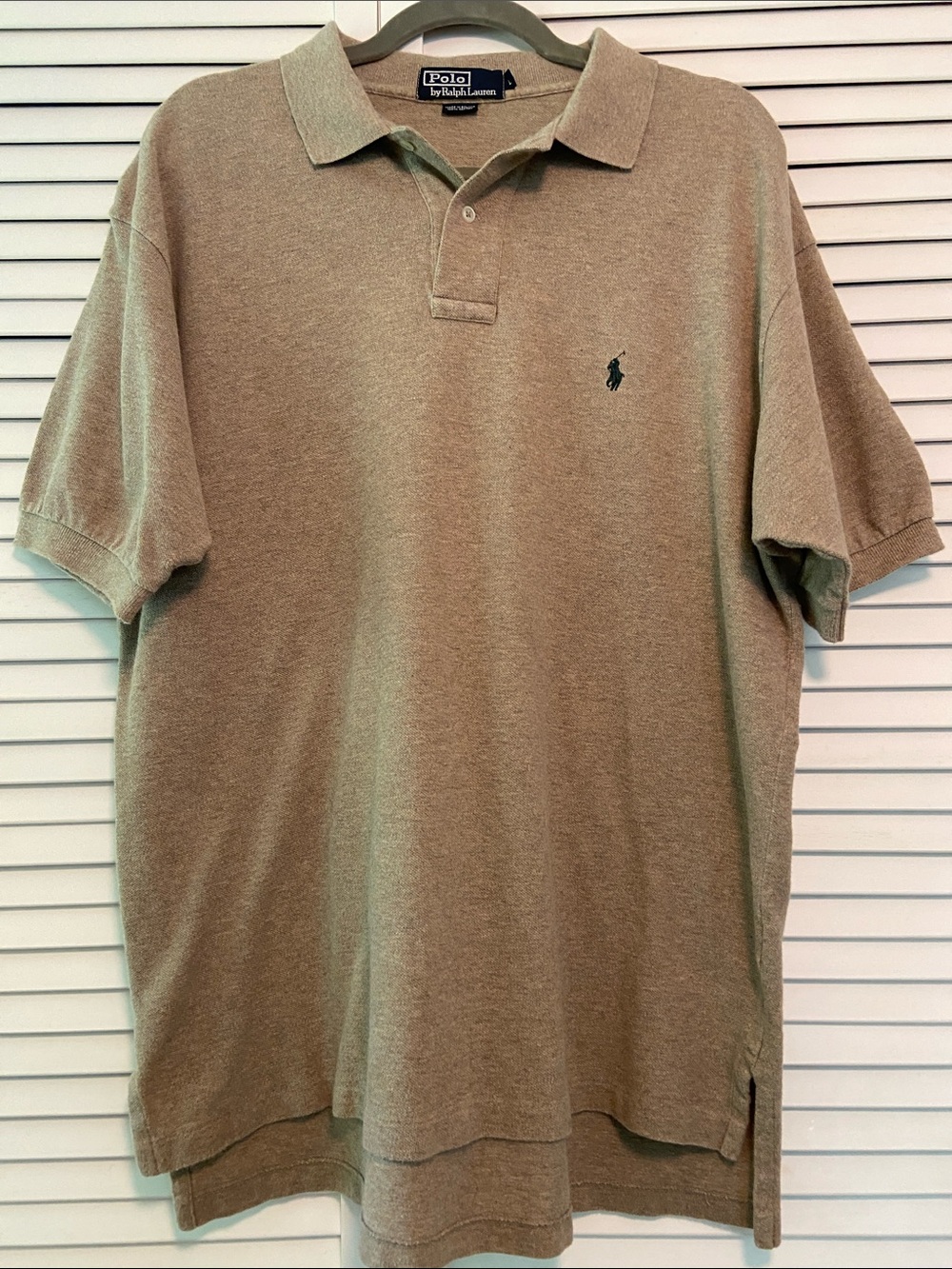 VTG 90"s Polo Ralph Lauren Blue Tag Shirt Mens L Heathered Tan Pique Polo EUC